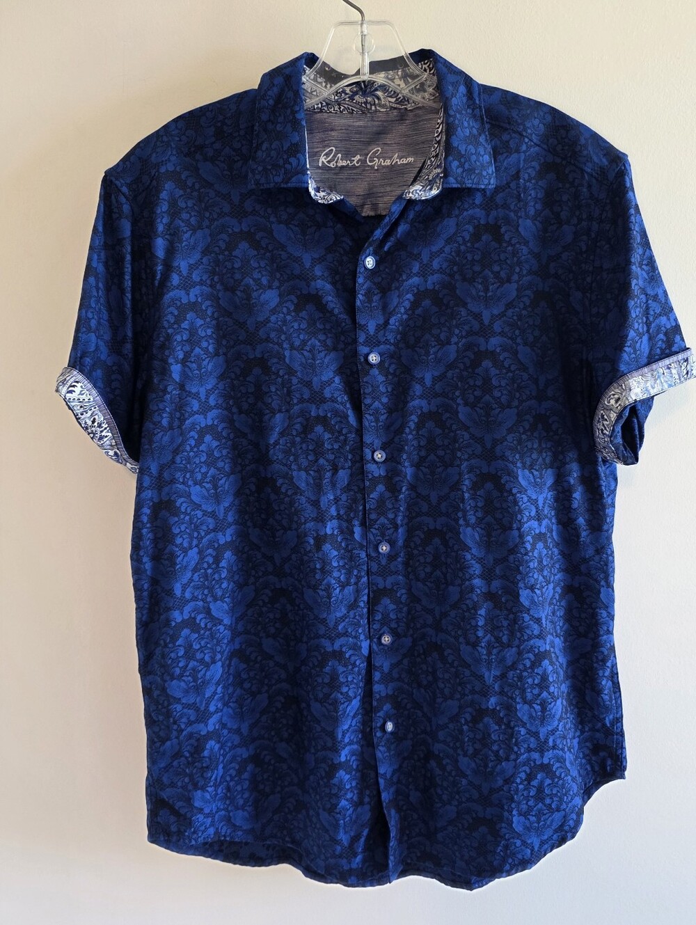 Robert Graham Button Down Shirt Mens No Size Tag Pls See Pic's Blue Damask Print